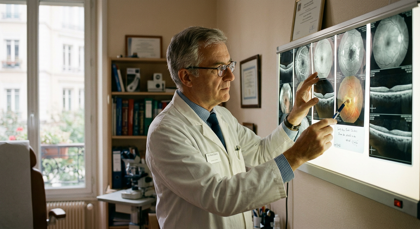 Un ophtalmologue examine une image médicale dans son cabinet
